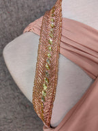 Stunning Pink Sleeveless Cross Neck Beaded Satin Long Classy Prom Dress