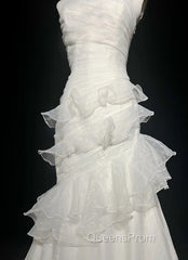 Stunning White Strapless Mermaid Organza Long Evening Prom Dress Simple Wedding Dress
