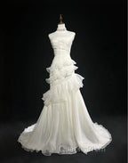 Stunning White Strapless Mermaid Organza Long Evening Prom Dress Simple Wedding Dress
