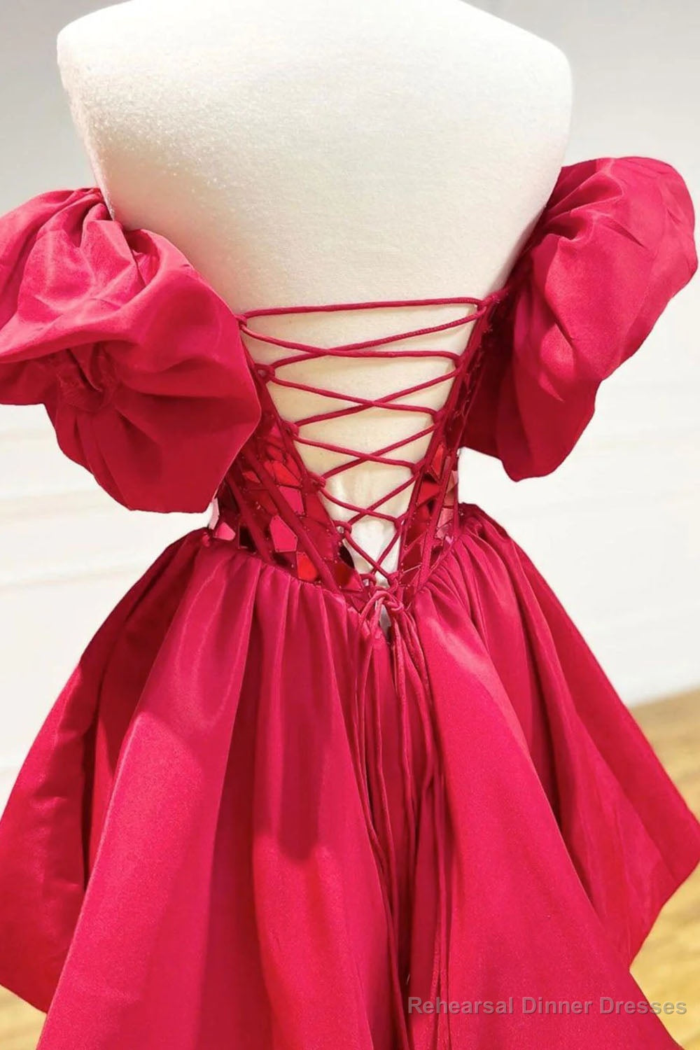 Stylish A Line Off the Shoulder Red Short Homecoming Dress with Crystal Secondary image