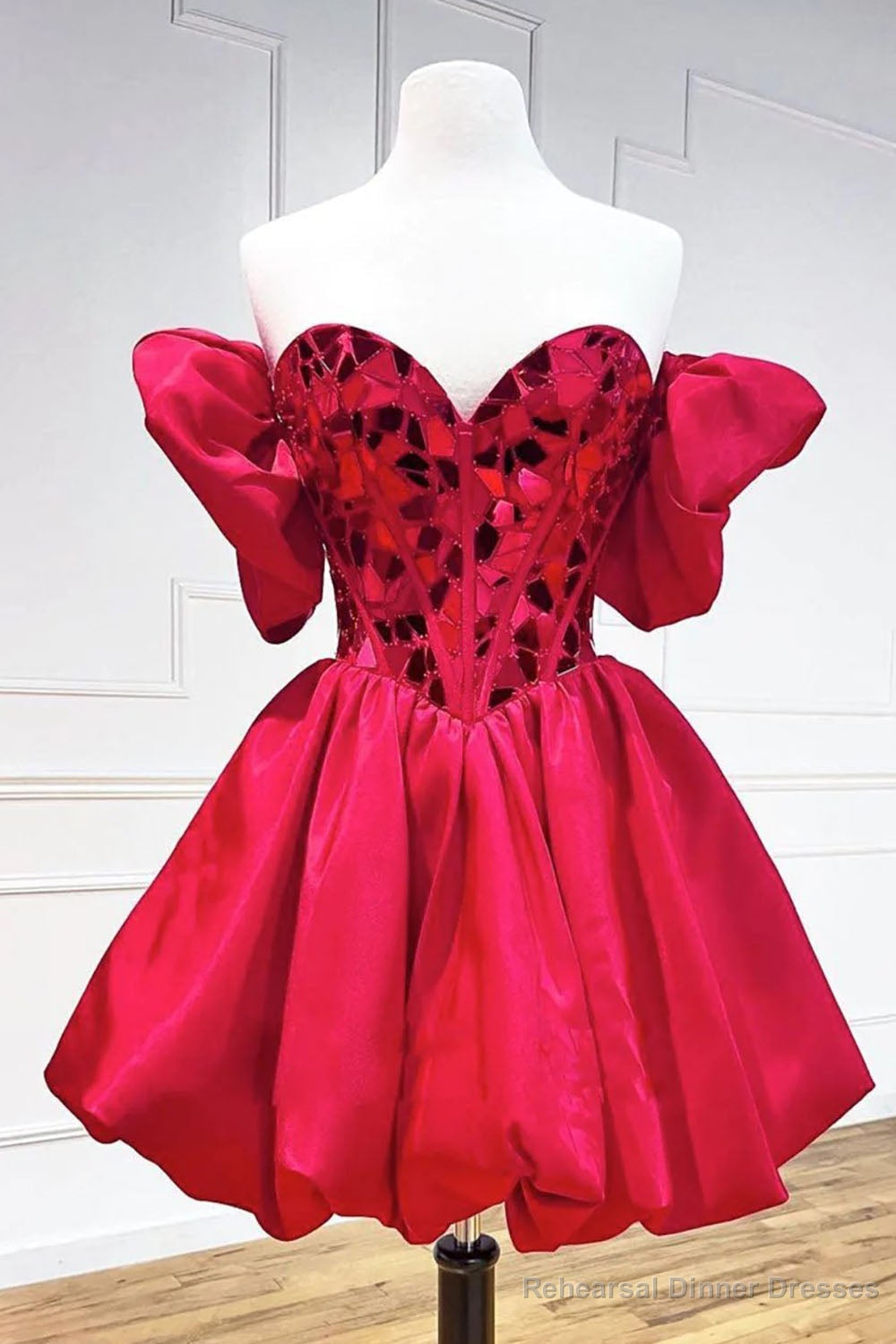 Stylish A Line Off the Shoulder Red Short Homecoming Dress with Crystal Main image