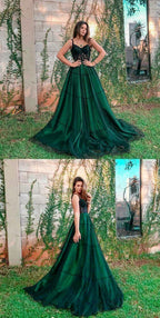 Stylish Green Tulle Long Classy Prom Dress, Green Classy Evening Dress
