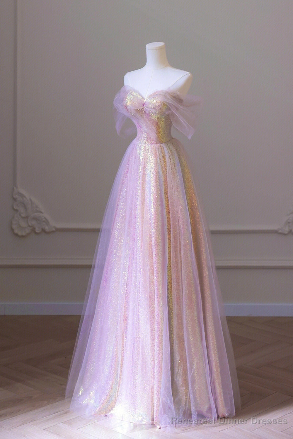 Stylish Tulle Sequins Long Prom Dress, A-Line Sweetheart Neckline Evening Dress Secondary image