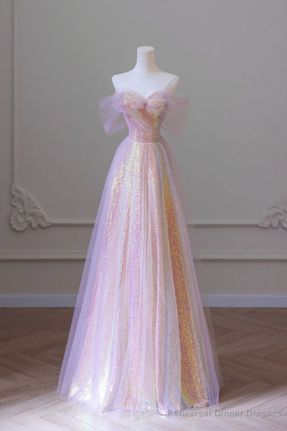 Stylish Tulle Sequins Long Prom Dress, A-Line Sweetheart Neckline Evening Dress Main image