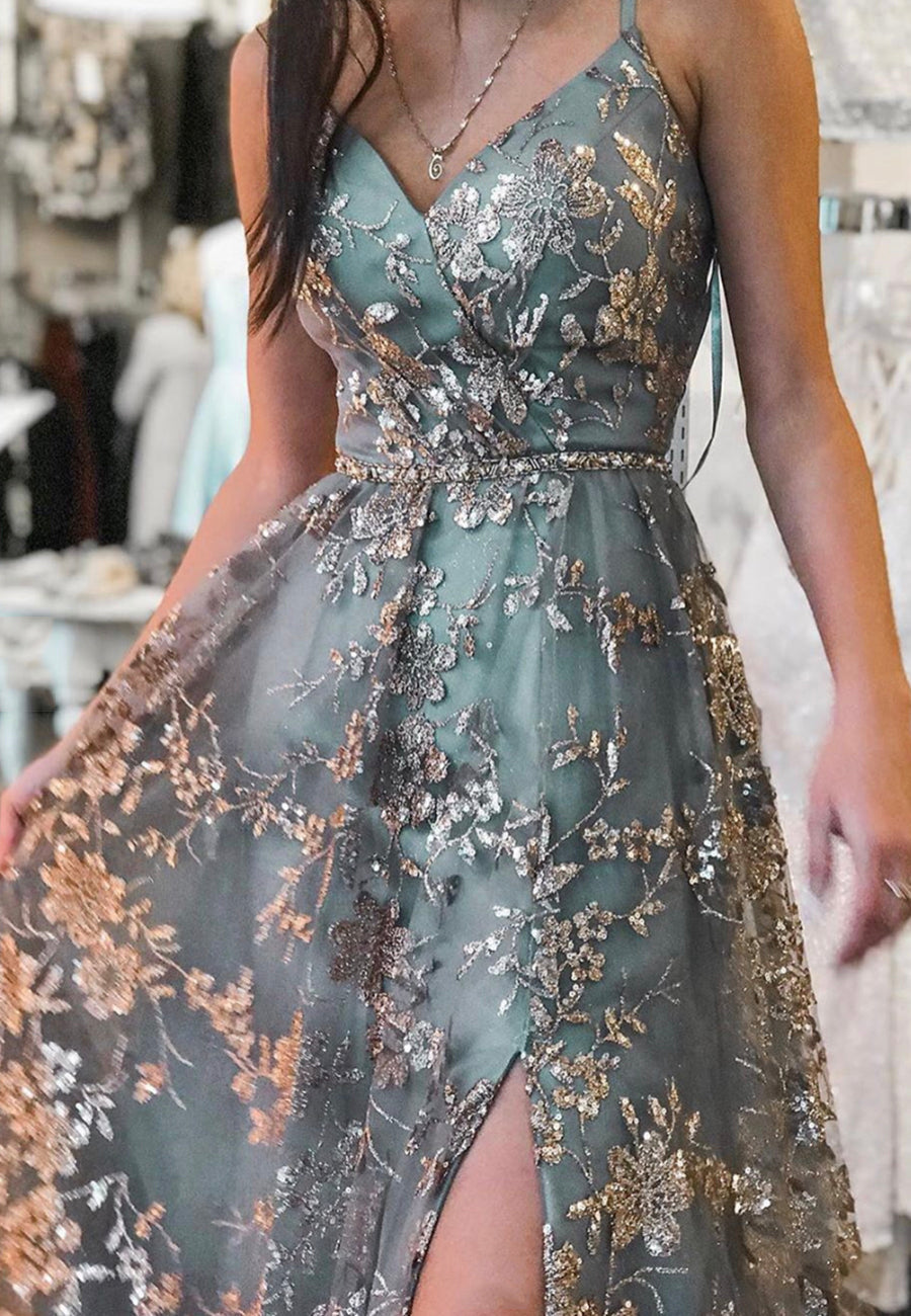 Stylish Tulle Sequins Long Classy Prom Dress, A-Line Classy Graduation Dress