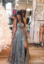 Stylish Tulle Sequins Long Classy Prom Dress, A-Line Classy Graduation Dress