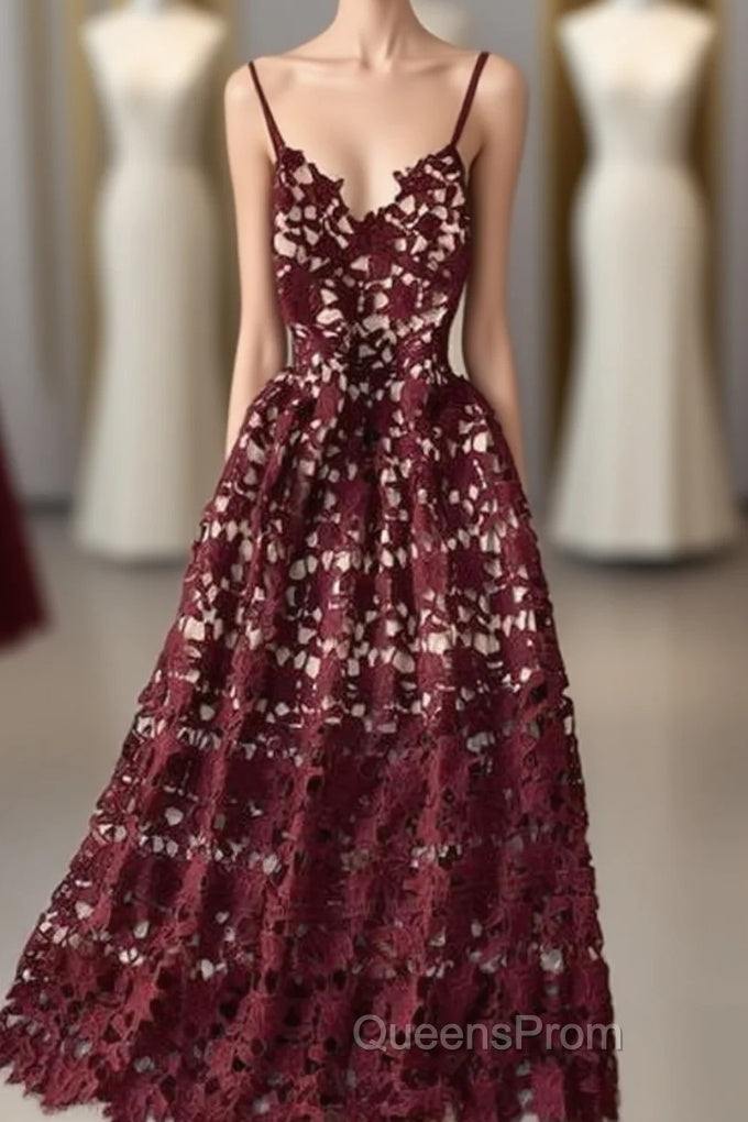 Stylish V Neck Lace Dress A Line Party Dress Long Evening Prom Dress,Sexy Party Dress Main image