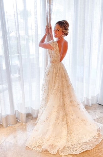 Stylish V Neck Tulle Applique Long Classy Prom Dress