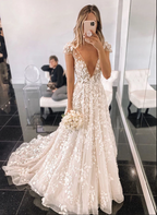 Stylish V Neck Tulle Applique Long Classy Prom Dress