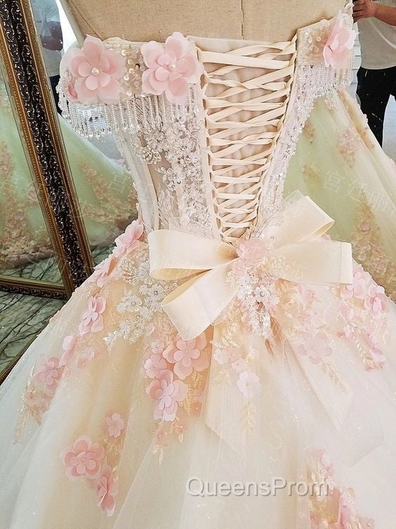 Sweet 16 Dress Pink Lace Floral Evening Prom Dress Ball Gown Off The Shoulder Elegant Beaded Luxury Evening Prom Gown Secondary image