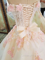 Sweet 16 Dress Pink Lace Floral Evening Prom Dress Ball Gown Off The Shoulder Elegant Beaded Luxury Evening Prom Gown