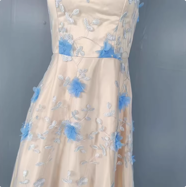 Sweet A-Line 3D Floral Embroidery Tulle Long Classy Prom Dress