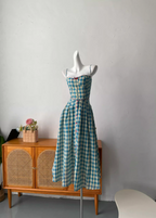Sweet A-Line Blue Plaid Spaghetti Strap Long Classy Prom Dress