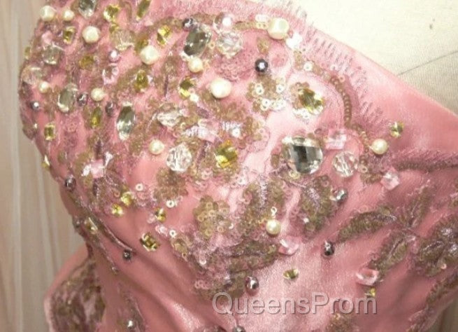 Sweet A-Line Strapless Satin Tulle Sequined Wedding Dress Beaded Diamond Long Ball Gown