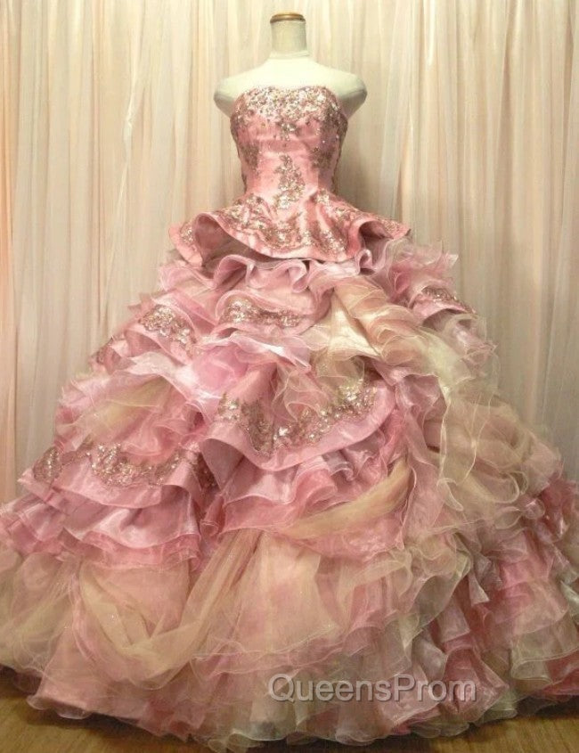 Sweet A-Line Strapless Satin Tulle Sequined Wedding Dress Beaded Diamond Long Ball Gown