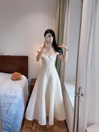 Sweet And Elegant Pink A-Line Off-Shoulder Satin Classy Prom Dress