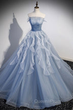 Sweet And Elegant Sky Blue Beaded Sequins Off The Shoulder Long Sleeved Ball Dress Sky Blue A-Line/Princess Strapless Backless Strap And Ground Length Evening Prom Dress