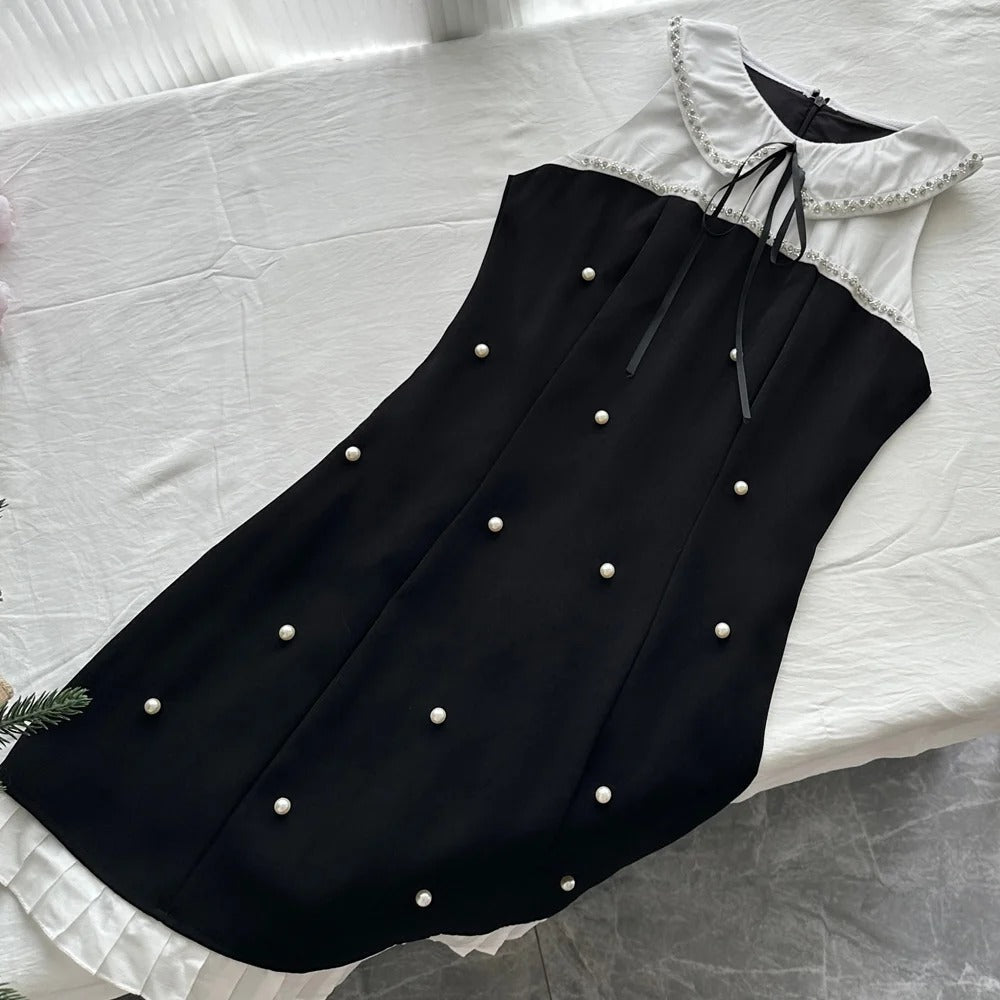 Sweet Black Baby Doll Collar Pearl Satin A-Line 17Th Birthday Homecoming Dress