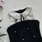 Sweet Black Baby Doll Collar Pearl Satin A-Line 17Th Birthday Homecoming Dress
