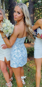 Sweet Blue Strapless Homecoming Dress Short Party Dress