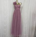 Sweet Blush Purple A-Line One-Shoulder 3D Floral Sequin Tulle Long Classy Prom Dress