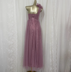 Sweet Blush Purple A-Line One-Shoulder 3D Floral Sequin Tulle Long Classy Prom Dress