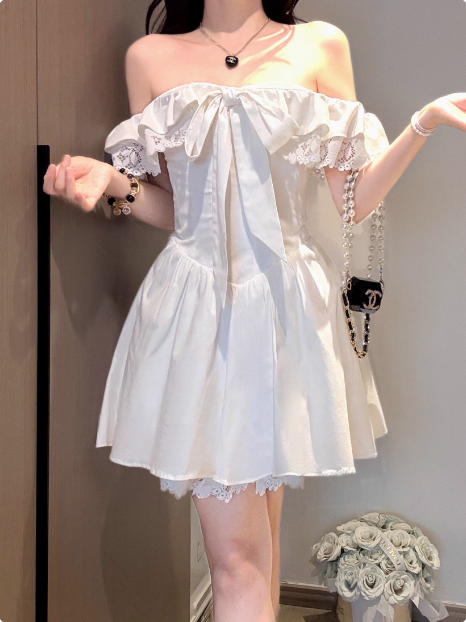 Sweet Bow Shoulder Lace A-Line Birthday Short Skirt Homecoming Dress Secondary image