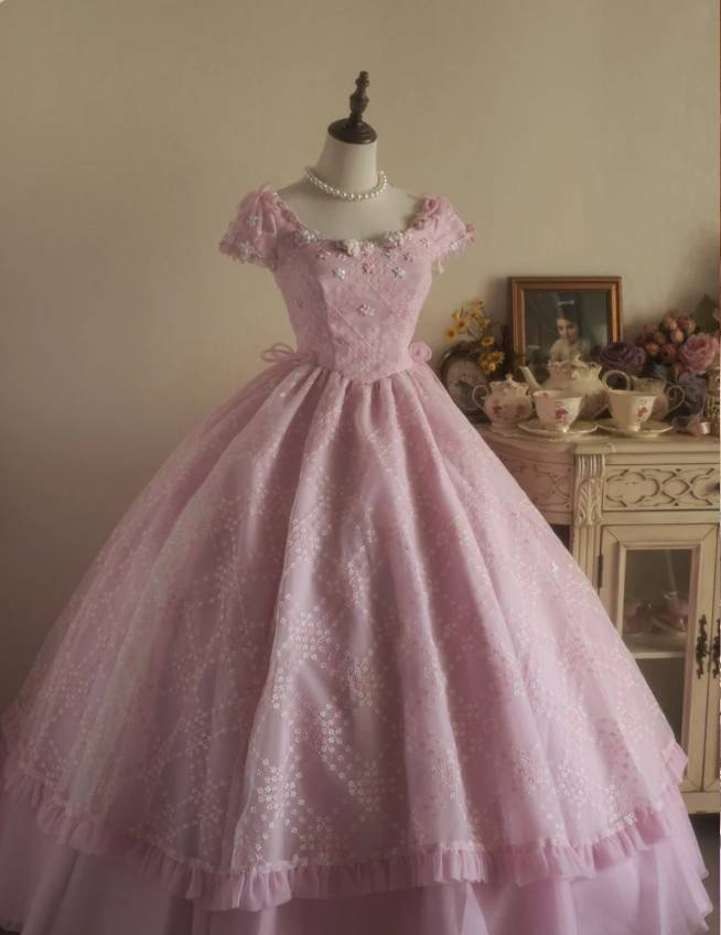 Sweet Court Light Pink Embroidered Floral Tulle Ball Gown Prom Dress Sweet 16 Dress Secondary image
