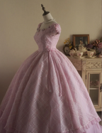 Sweet Court Light Pink Embroidered Floral Tulle Ball Gown Prom Dress Sweet 16 Dress
