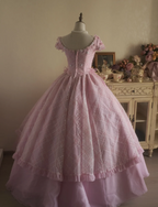 Sweet Court Light Pink Embroidered Floral Tulle Ball Gown Prom Dress Sweet 16 Dress