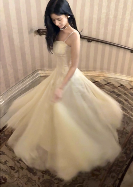 Sweet Cream Apricot A-Line Spaghetti Strap Lace Tulle Long Classy Prom Dress Secondary image