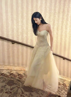 Sweet Cream Apricot A-Line Spaghetti Strap Lace Tulle Long Classy Prom Dress