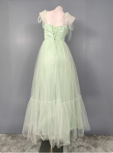 Sweet Green A-Line Tulle Long Classy Prom Dress Bridesmaid Dress