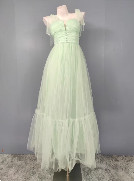 Sweet Green A-Line Tulle Long Classy Prom Dress Bridesmaid Dress Main image