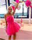 Sweet Hot Pink Tulle Ruffles Homecoming Dress Mini Party Dress