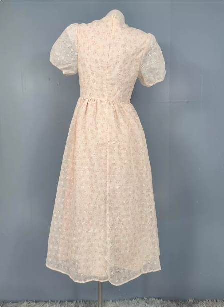 Sweet Light Apricot A-Line Floral Print Puff Sleeve Chiffon Classy Prom Dress