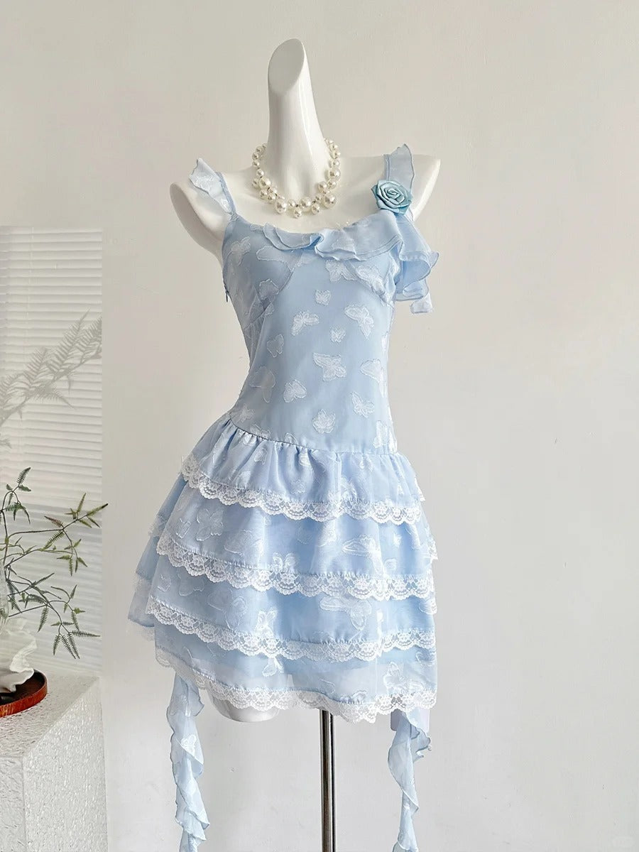 Sweet Light Blue Cake Skirt Multi-Layer Lace Chiffon Short 16Th Birthday Homecoming Dress Main image
