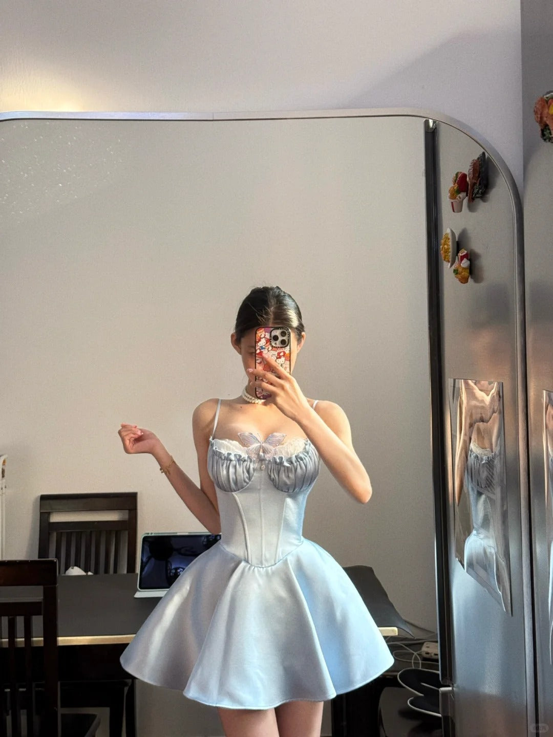 Sweet Light Blue Shoulder Strap Satin A-Line Mini Birthday Prom Homecoming Dress