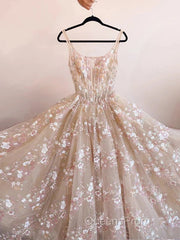Sweet Light Champagne A-Line Tulle Sequin Applique Long Evening Prom Dress Evening Prom Dress Birthday Dress