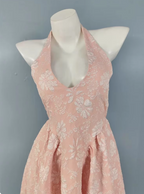 Sweet Pink A-Line Halter V-Neck Jacquard Classy Prom Dress