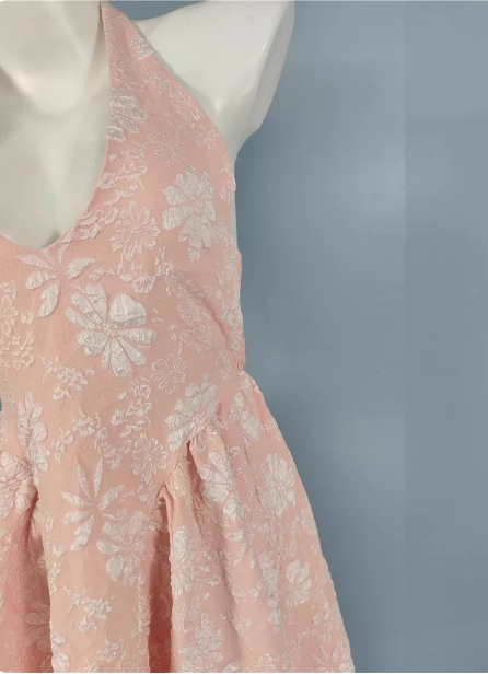 Sweet Pink A-Line Halter V-Neck Jacquard Classy Prom Dress