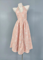 Sweet Pink A-Line Halter V-Neck Jacquard Classy Prom Dress