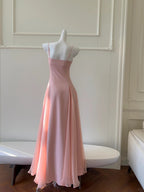 Sweet Pink A-Line Strap Chiffon Long Classy Prom Dress