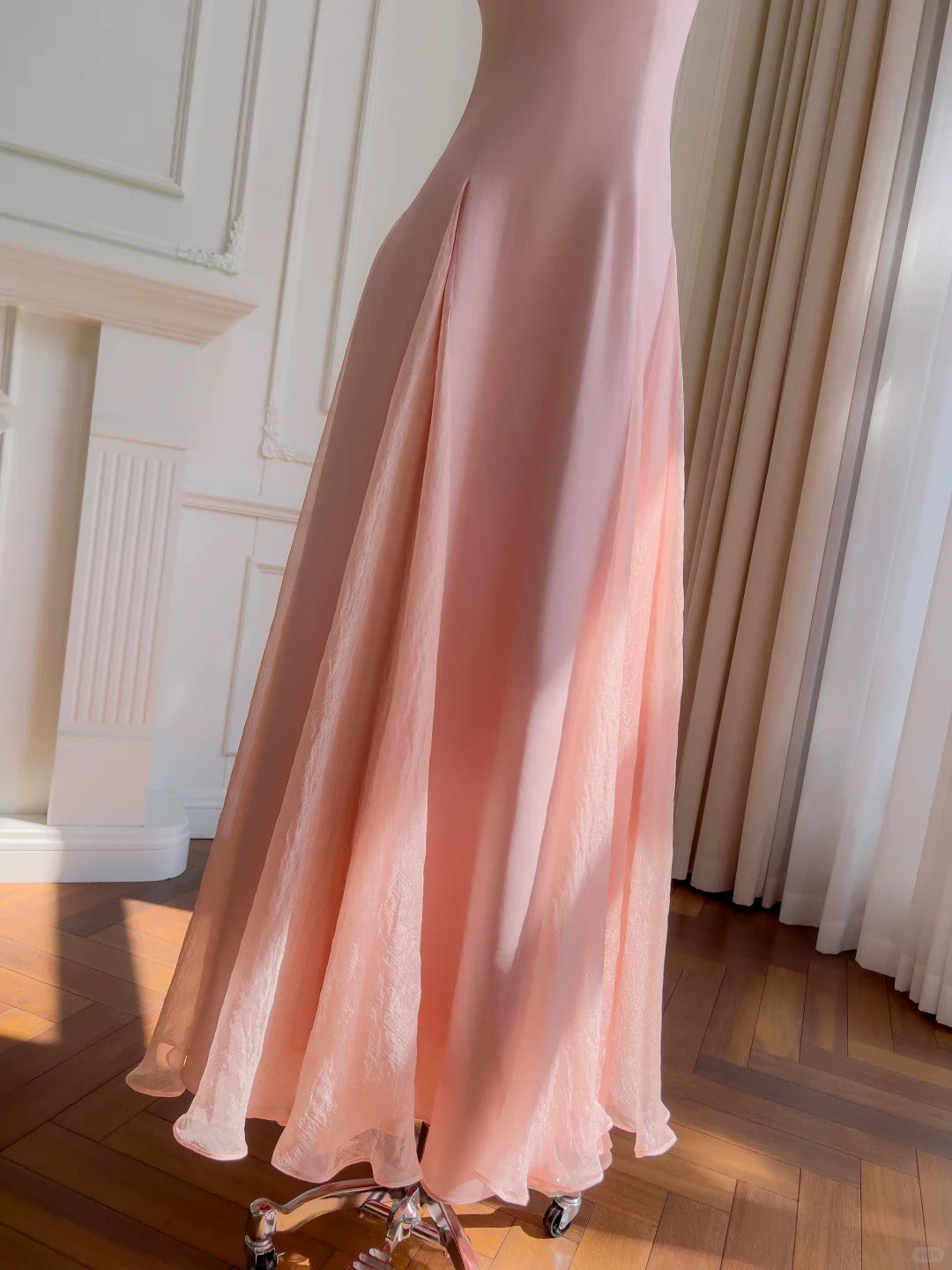 Sweet Pink A-Line Strap Chiffon Long Classy Prom Dress