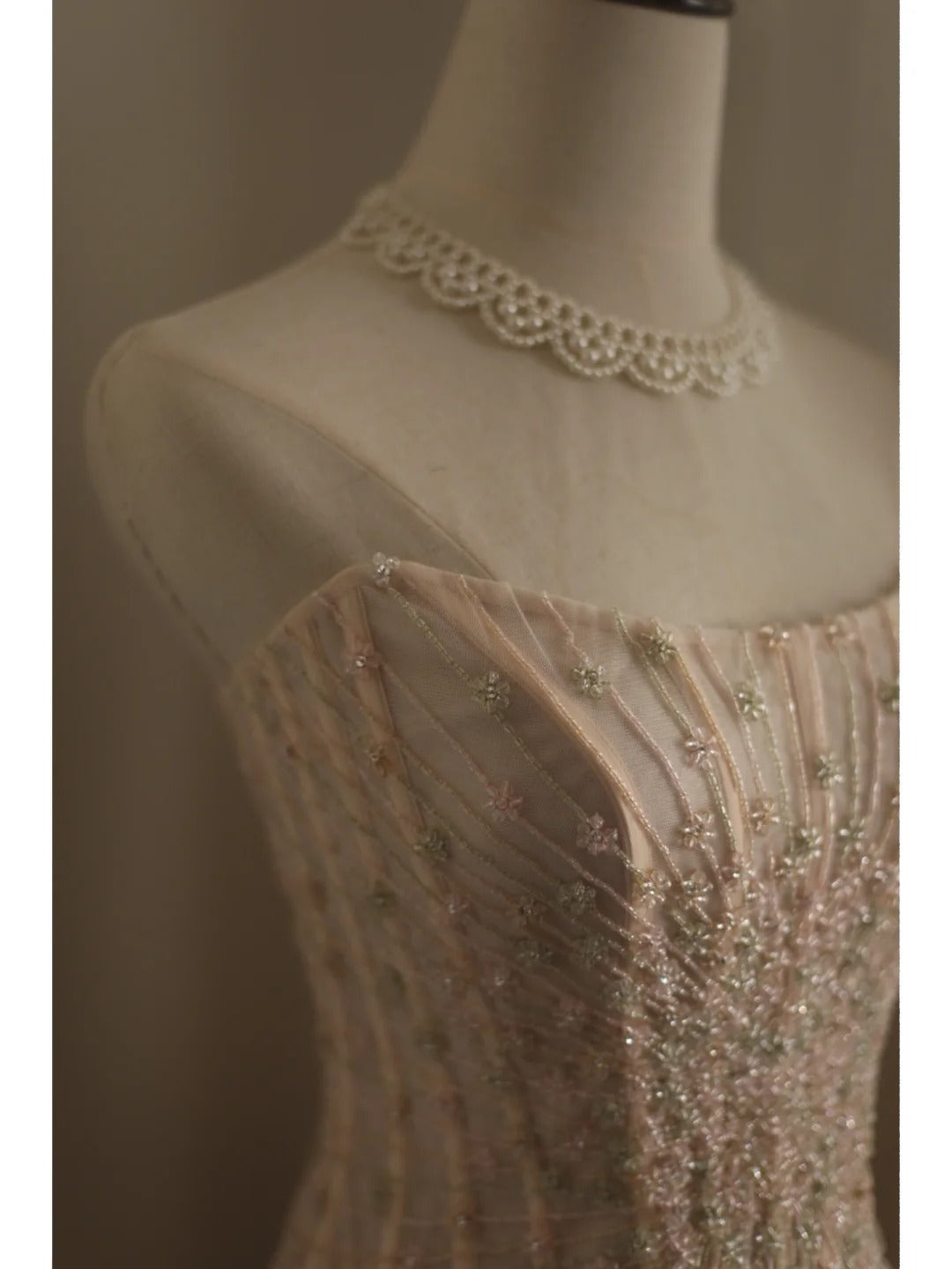 Sweet Pink A-Line Strapless Beaded Layered Chiffon Long Classy Prom Dress