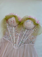Sweet Pink A-Line Suspenders Sequined Tulle Long Classy Prom Dress Bridesmaid Dress