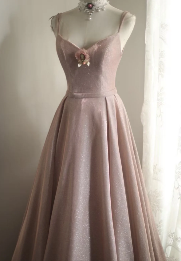 Sweet Pink A-Line V-Neck Sequined Long Classy Prom Dress Bridesmaid Dress