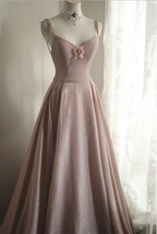 Sweet Pink A-Line V-Neck Sequined Long Classy Prom Dress Bridesmaid Dress
