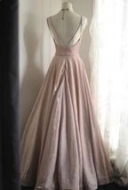 Sweet Pink A-Line V-Neck Sequined Long Classy Prom Dress Bridesmaid Dress