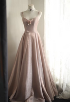 Sweet Pink A-Line V-Neck Sequined Long Classy Prom Dress Bridesmaid Dress